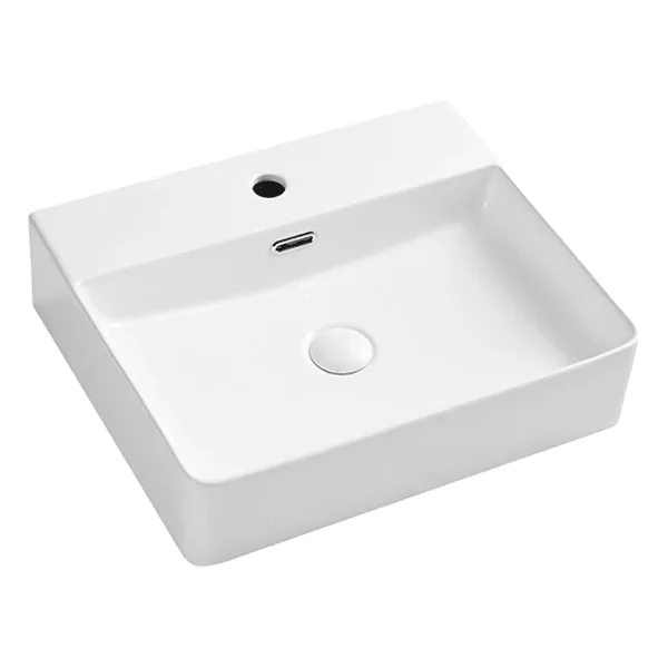 White Ceramic Rectangular Vessel Bathroom Sink with Overflow