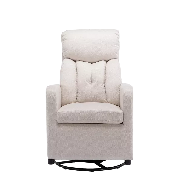 022-Linen Fabric Swivel Rocking Chair Gilder Chair With Pocket,Beige