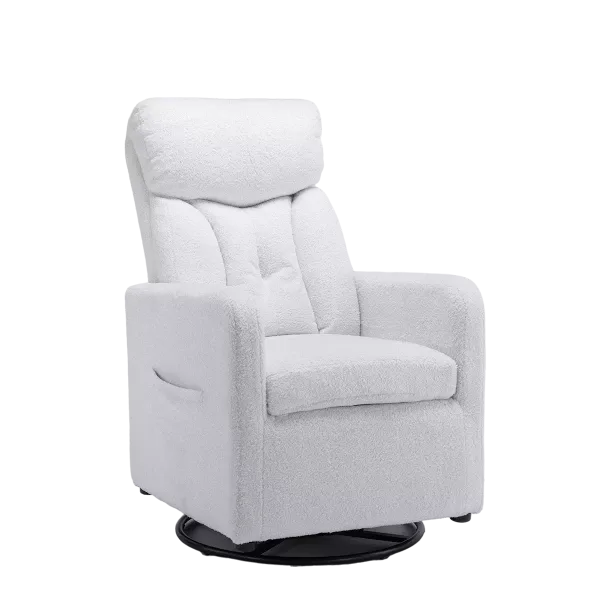 White Teddy Fabric Rocking Chair of Metal Frame with  Metal Round Base Ideal for Living Room & Bedroom