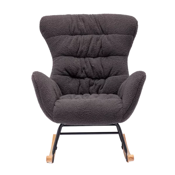 Metal Frame Dark Gray Wool Rocking Chair of Wooden Legs Ideal for Living Room & Bedroom