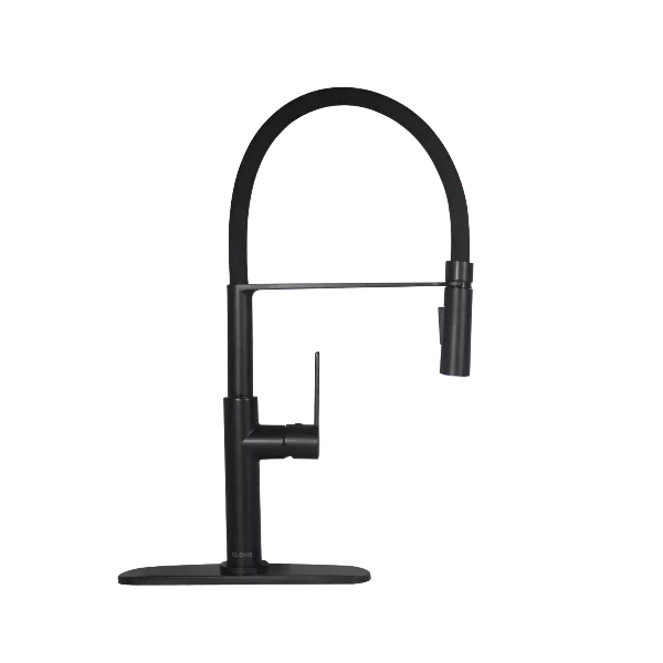 Pull Down Deck Mount Single Handle Swivel Spout Kitchen Faucet in Black
