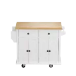 Kitchen Island Cart with Two Storage Cabinets and Two Locking Wheels,43.31 Inch Width,4 Door Cabinet and Two Drawers,Spice Rack, Towel Rack(White)