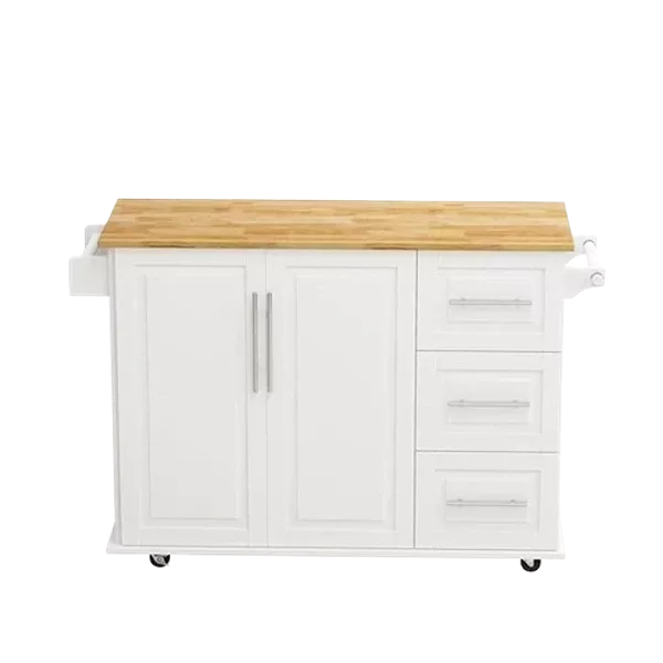 Kitchen Island Cart with 2 Door Cabinet and Three Drawers,43.31 Inch Width with Spice Rack,Towel Rack (White)