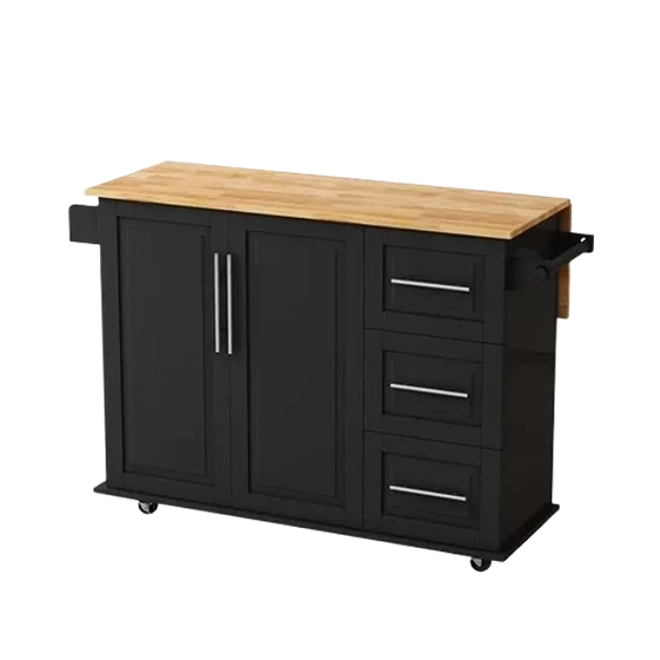 Kitchen Island Cart with 2 Door Cabinet and Three Drawers,43.31 Inch Width with Spice Rack, Towel Rack (Black)