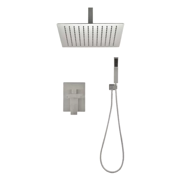 Single Spray Pattern with Ceiling Mount Dual Shower Heads with Spot Resist in Brushed Nickel