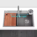 Gray Stainless Steel Kitchen Sink with Pull-Out Faucet and Accessories