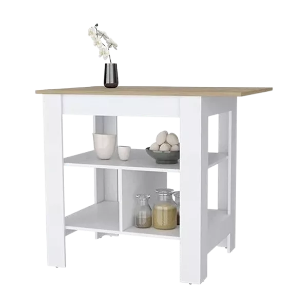 Adeline 3-Shelf Kitchen Island White and Macadamia