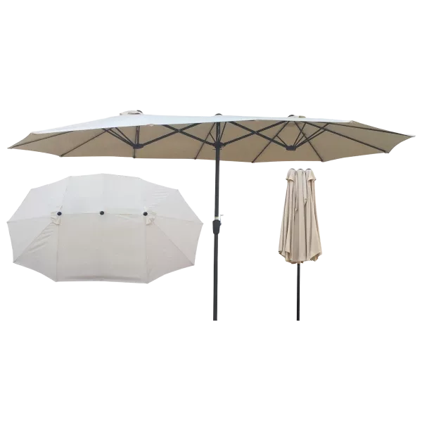 Double-Sided Patio Umbrella Outdoor Market Table Garden Extra Large Waterproof Twin Umbrellas with Crank in Tan Color