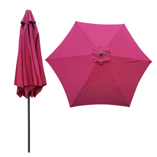 9FT Outdoor Umbrella, Polyester Canopy in Burgundy Color