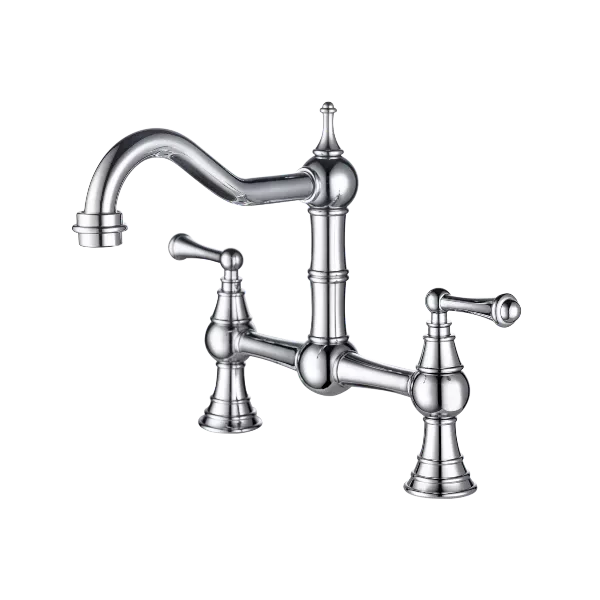 Double Handle Bridge Kitchen Faucet with Pull Out Side Spray in Chrome