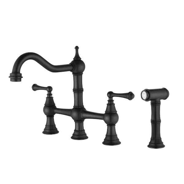 Dual Handles Kitchen Faucet With Pull-Out Side Spray in Matte Black