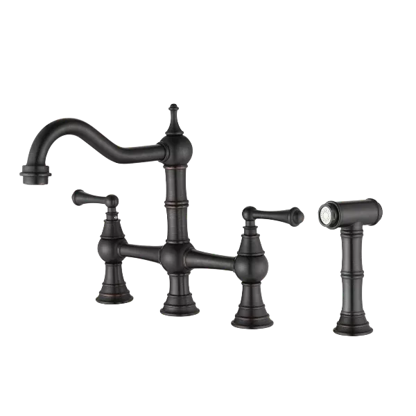 Bridge Dual Handles Kitchen Faucet With Pull-Out Side Spray in Oil-Rubbed Bronze