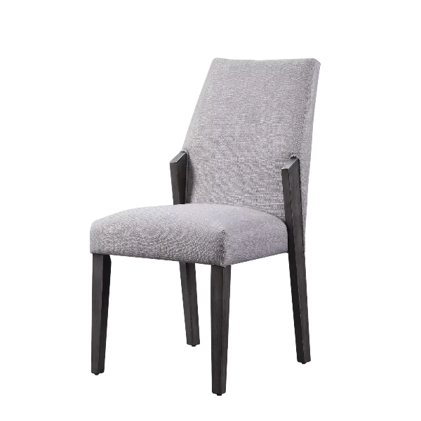 Modern Gray Fabric Set of 2 Solid Back Chairs With Oak Finish Wooden Frame And Legs For Dining Room