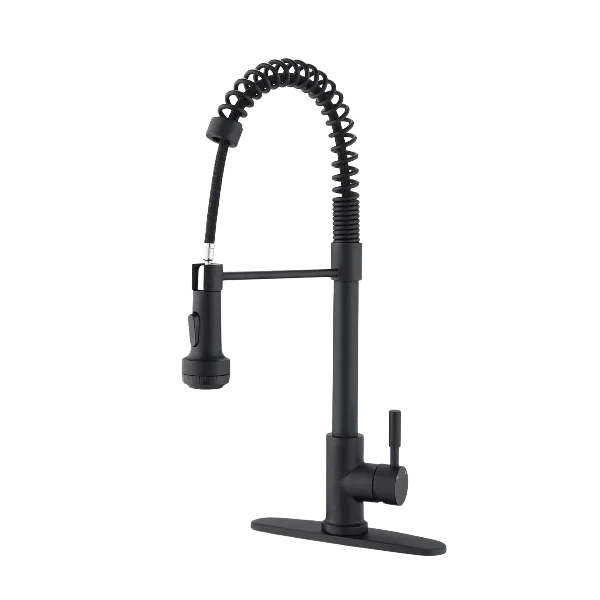 Single Handle Single Lever Pull Down Sprayer Spring Kitchen Sink Faucet in Matte Black