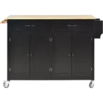 Kitchen Island Cart with Solid Wood Top and Locking Wheels,54.3 Inch Width,4 Door Cabinet and Two Drawers,Spice Rack, Towel Rack (Black)