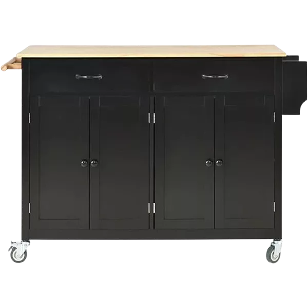 Kitchen Island Cart with Solid Wood Top and Locking Wheels,54.3 Inch Width,4 Door Cabinet and Two Drawers,Spice Rack, Towel Rack (Black)