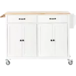 Kitchen Island Cart with Solid Wood Top and Locking Wheels,54.3 Inch Width,4 Door Cabinet and Two Drawers,Spice Rack, Towel Rack (White)