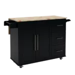 Kitchen Island with Spice Rack, Towel Rack and Extensible Solid Wood Table Top-Black