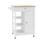 Kitchen island rolling trolley cart with towel rack rubber wood table top