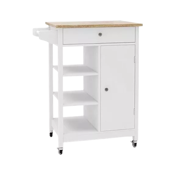 Kitchen island rolling trolley cart with towel rack rubber wood table top