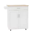 Kitchen island rolling trolley cart with towel rack rubber wood table top