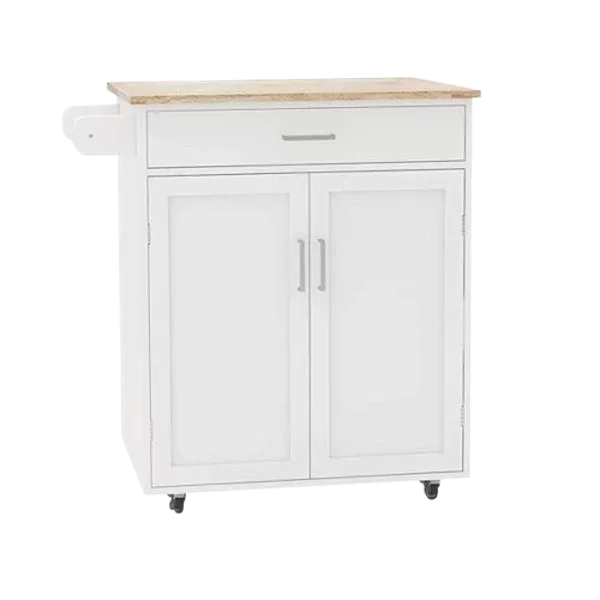 Kitchen island rolling trolley cart with towel rack rubber wood table top