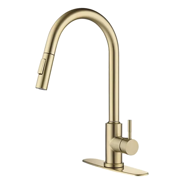 One Handle  Gold  Kitchen Faucet With Pull Down Sprayhead