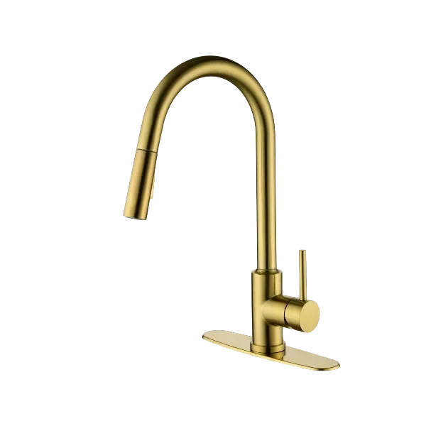 Single Handle Kitchen Faucet With Pull Down Sprayer in Gold