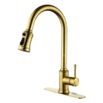 Single Handle Kitchen Faucet With Gold Finish and Pull Down Sprayhead