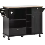 Kitchen Island Cart with Storage Cabinet and Two Locking Wheels,Solid wood desktop,Microwave cabinet,Floor Standing Buffet Server Sideboard for Kitchen Room,Dining Room,, Bathroom(Black)