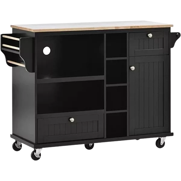 Kitchen Island Cart with Storage Cabinet and Two Locking Wheels,Solid wood desktop,Microwave cabinet,Floor Standing Buffet Server Sideboard for Kitchen Room,Dining Room,, Bathroom(Black)