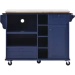 Kitchen Island Cart with Storage Cabinet and Two Locking Wheels,Solid wood desktop,Microwave cabinet,Floor Standing Buffet Server Sideboard for Kitchen Room,Dining Room,, Bathroom(Dark blue)