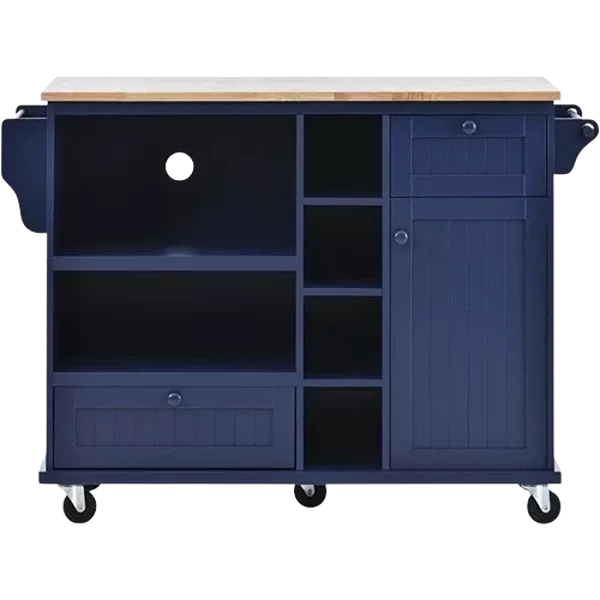 Kitchen Island Cart with Storage Cabinet and Two Locking Wheels,Solid wood desktop,Microwave cabinet,Floor Standing Buffet Server Sideboard for Kitchen Room,Dining Room,, Bathroom(Dark blue)