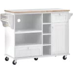 Kitchen Island Cart with Storage Cabinet and Two Locking Wheels,Solid wood desktop,Microwave cabinet,Floor Standing Buffet Server Sideboard for Kitchen Room,Dining Room,, Bathroom(White)