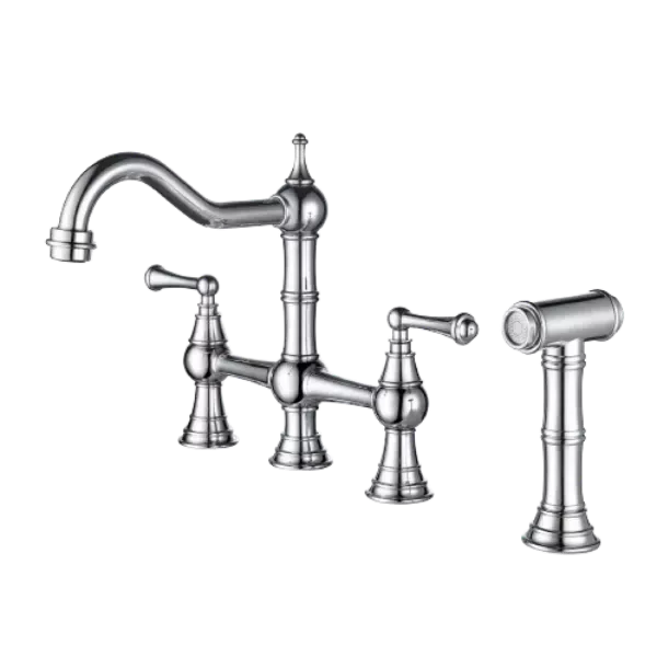 Bridge Dual Handles Kitchen Faucet With Pull-Out Side Spray