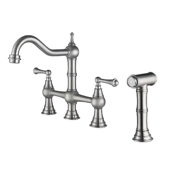 Bridge Dual Handles Kitchen Faucet With Pull-Out Side Spray in