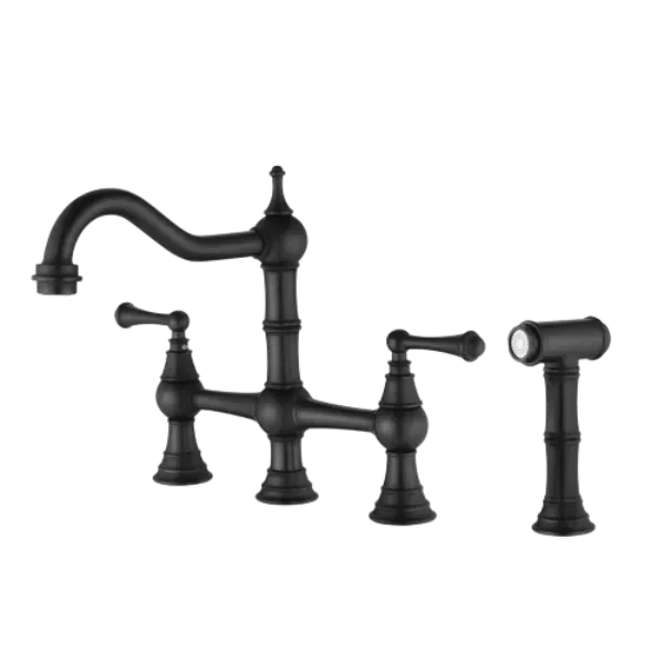 Bridge Dual Handles Kitchen Faucet With Pull-Out Side Spray