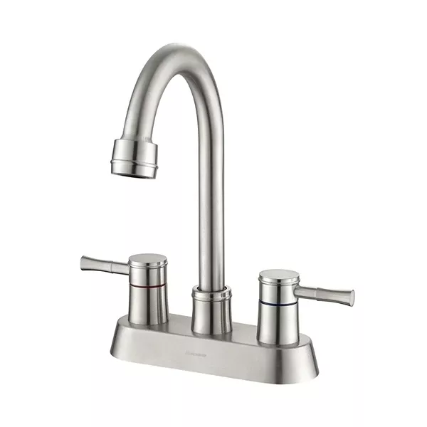 Brushed Nickel 4 Inch 2 Handle Centerset Lead-Free Bathroom Sink Faucet, with Copper Pop Up Drain and 2 Water Supply Lines