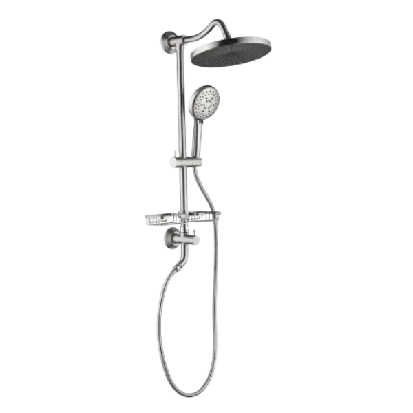 ShowerSpas Shower System, with 10" Rain Showerhead, 4-Function Hand Shower, Adjustable Slide Bar and Soap Dish, Brushed Nickel Finish