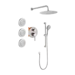 Shower System with Shower Head, Hand Shower, Slide Bar, Body sprays, Shower Arm, Hose, Valve Trim, and Lever Handles