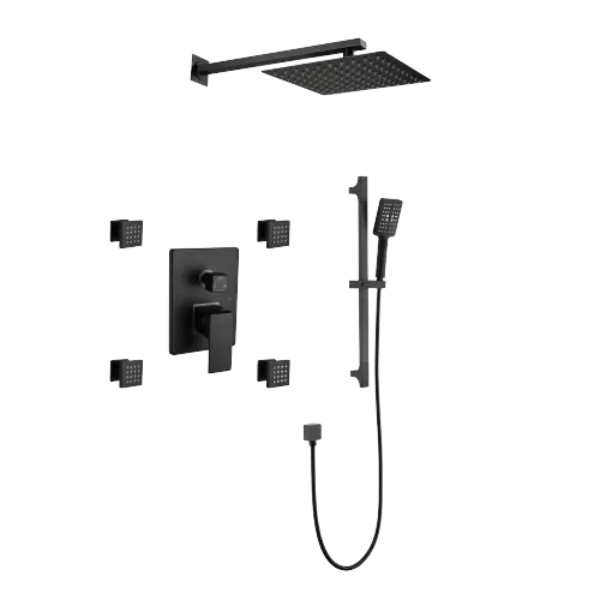 Shower System 10 Inch Square Bathroom Luxury Rain Mixer Shower Combo Set Pressure Balanced Shower System with Shower Head, Hand Shower, Slide Bar, Shower Arm, Hose, and Valve Trim