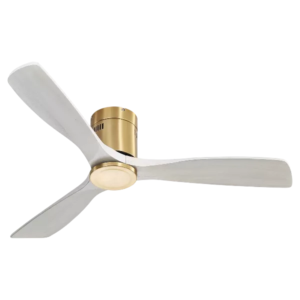 Fan Diameter 52 in. Ceiling Fan Gold Indoor Low Profile Reversible Motor 3 Solid Wood Blades Noiseless Smart with Remote