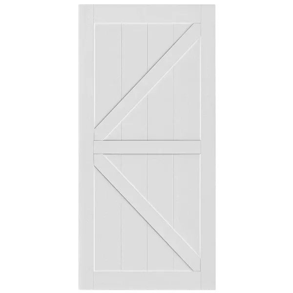 ELF 36" x 84" "K" Style Real Primed Door Slab + 6.6FT Barn Door Sliding Hardware + Adjustable Floor Guider + Pull Handle, DIY Unfinished Paneled Door, Modern Interior Barn Door, Moisture-proof