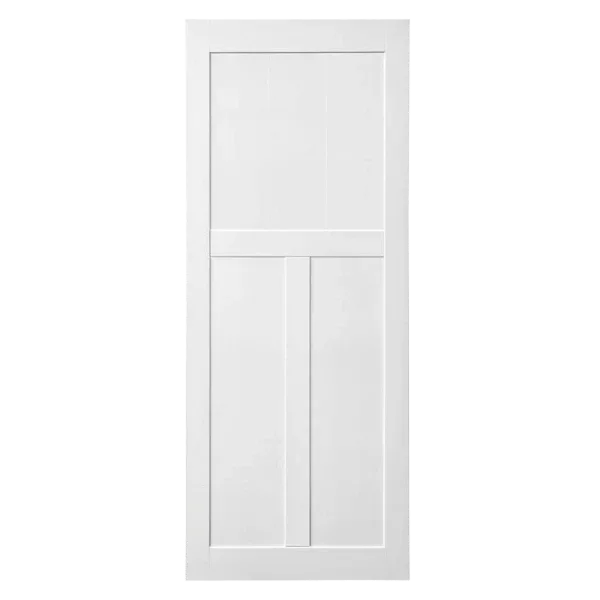 ELF 32" x 80" "T" Style Real Primed Door Slab + 6.6FT Barn Door Sliding Hardware + Adjustable Floor Guider + Pull Handle, DIY Unfinished Paneled Door, Modern Interior Barn Door, Moisture-proof