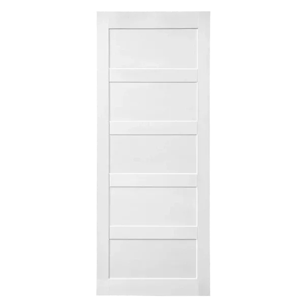 ELF 36" x 80" Five Grid Real Primed Door Slab + 6.6FT Barn Door Sliding Hardware + Adjustable Floor Guider + Pull Handle, DIY Unfinished Paneled Door, Modern Interior Barn Door, Moisture-proof