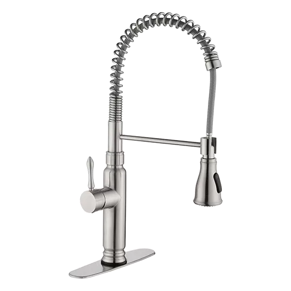 Brushed Nickel Single Handle Kitchen Faucet with  Pull Down Spray Head