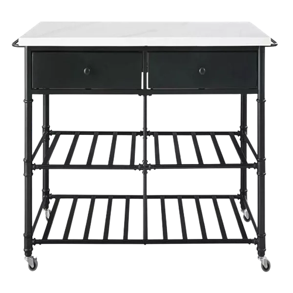 ACME Emery Kitchen Island, White Cultured Stone & Gray Finish