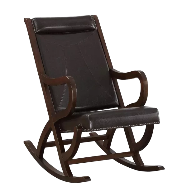 Espresso PU Rocking Chair of Wooden Frame And Legs Ideal for Living Room & Bedroom