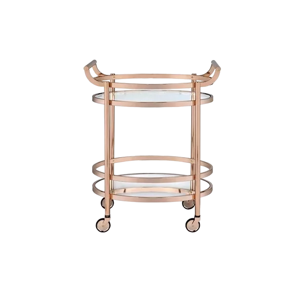 ACME Lakelyn Serving Cart, Rose Gold & Clear Glass