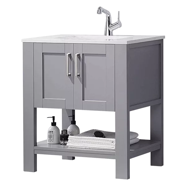 30 in. W x 21.96. in D. x 33.85 in. H Bath Vanity in Gray with White Marble Top